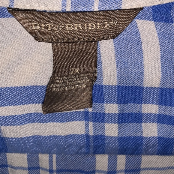 Blue and White Button Down Long Sleeve Top - Picture 3 of 5